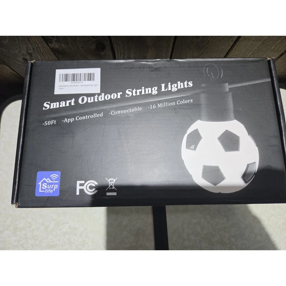 Soccer 50 FT Smart Outdoor String Lights Waterproof, 15 RGBW LED Bulbs 16 Millio